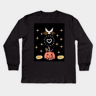 Peace Love And Scary Pumpkin Kids Long Sleeve T-Shirt